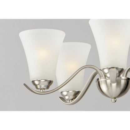 Maxim Lighting 12075FTSN Vital Chandelier Satin Nickel Close-Up of Arms and Frosted Glass Shades
