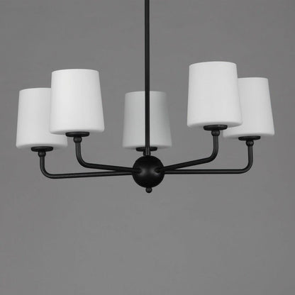 Maxim Lighting 12095SWSBR Bristol 5 Light Chandelier - angled view showing curved arms and white glass shades
