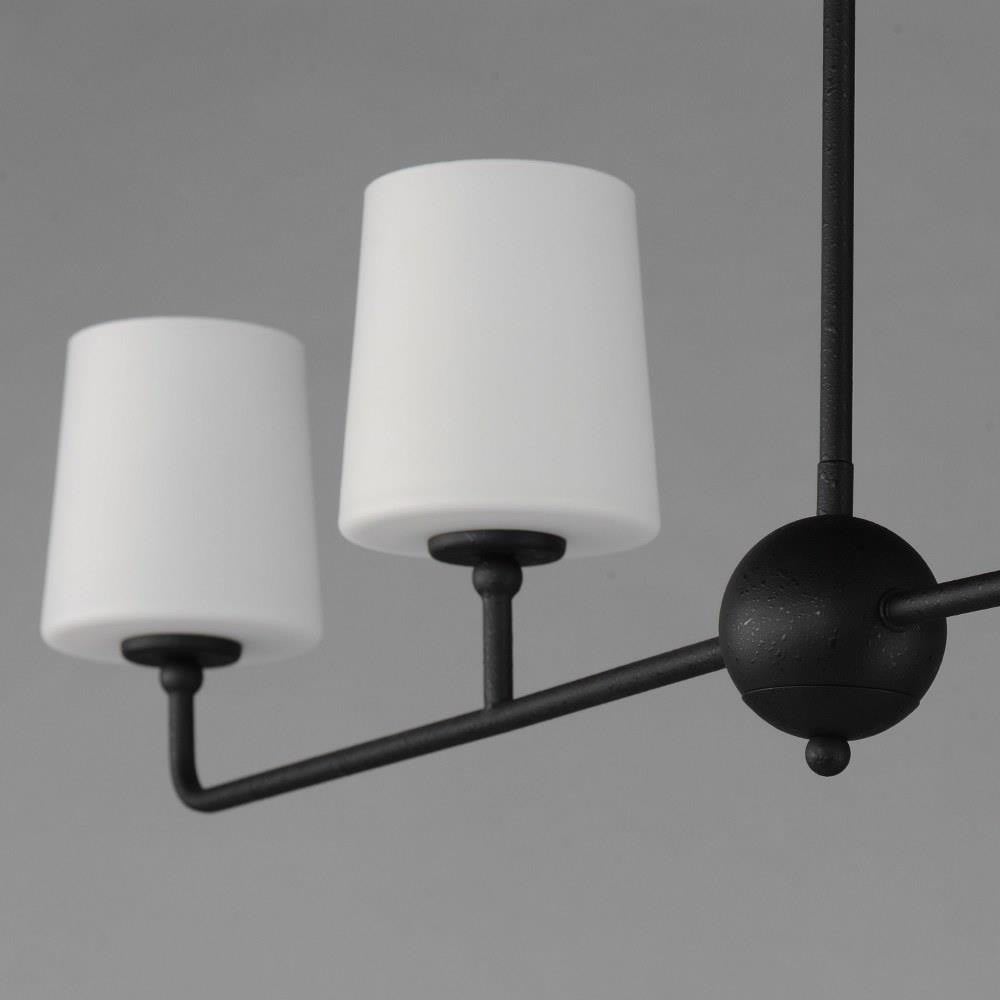 Maxim Lighting 12097SWSBR Bristol Linear Pendant - Close-up of Satin White glass shades and curved arms