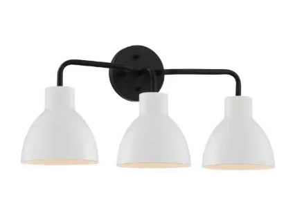 Nuvo 60-6786 Sloan Series Vanity Light, 3 Lights, Wattage 100W, Matte Black w/ White Shade