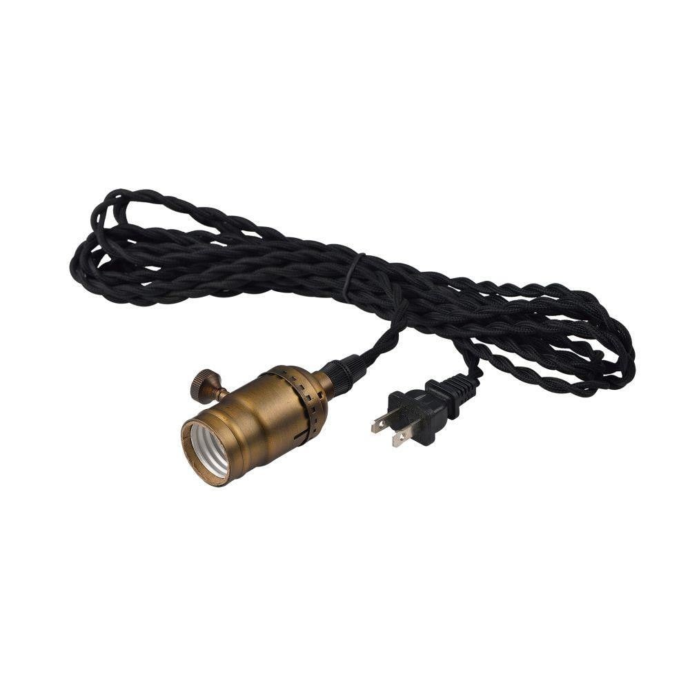 Maxim Lighting 12120BKAB Early Electric 1 Light Black/Antique Brass Pendant with twisted black fabric cord and plug