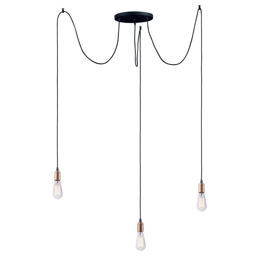 Maxim Lighting 12123BKAB Early Electric 3 Light Black/Antique Brass Pendant Ceiling Light with Edison Bulbs