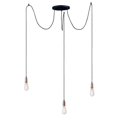 Maxim Lighting 12123BKAB Early Electric 3 Light Black/Antique Brass Pendant Ceiling Light with Edison Bulbs