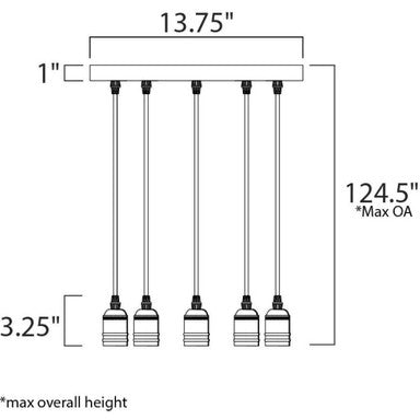 Maxim Lighting 12125BKAB Early Electric 5 Light Pendant Dimensions Diagram