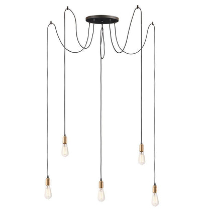 Maxim Lighting 12125BKAB Early Electric 5 Light Black and Antique Brass Cluster Swag Pendant with Edison Bulbs
