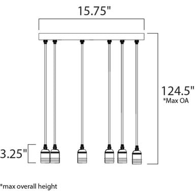 Maxim Lighting 12128BKAB Early Electric Pendant Dimension Diagram 15.75 Inch Wide 124.5 Inch Max Overall Height
