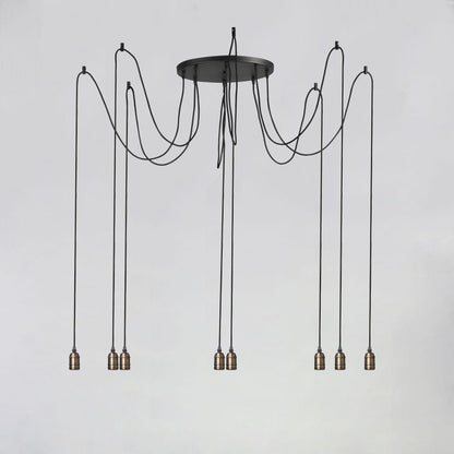 Maxim Lighting 12128BKAB Early Electric 8 Light Cluster Pendant Showing Antique Brass Sockets and Black Cords