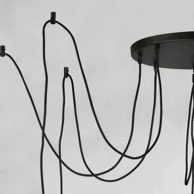 Maxim Lighting 12128BKAB Early Electric Close-Up of Swag Hooks and Black Fabric Cord Detail