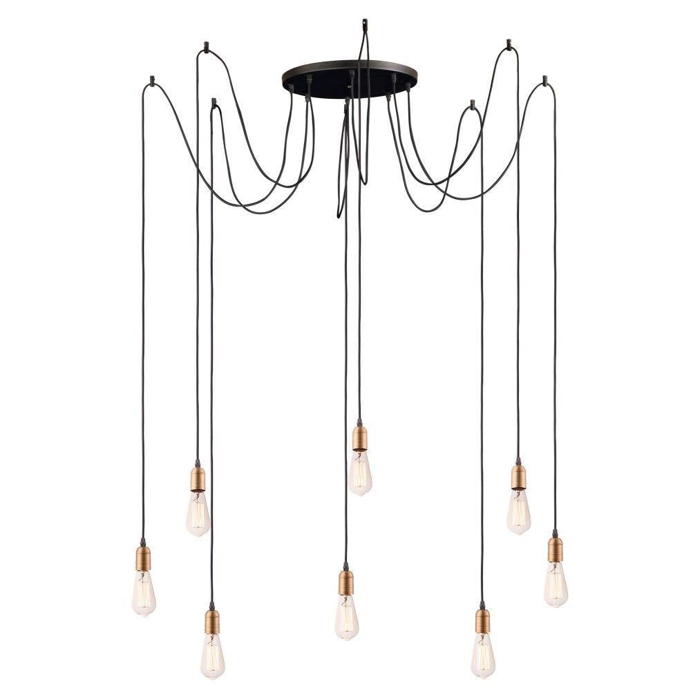 Maxim Lighting 12128BKAB Early Electric 8 Light Black/Antique Brass Cluster Pendant Ceiling Light with Edison Bulbs