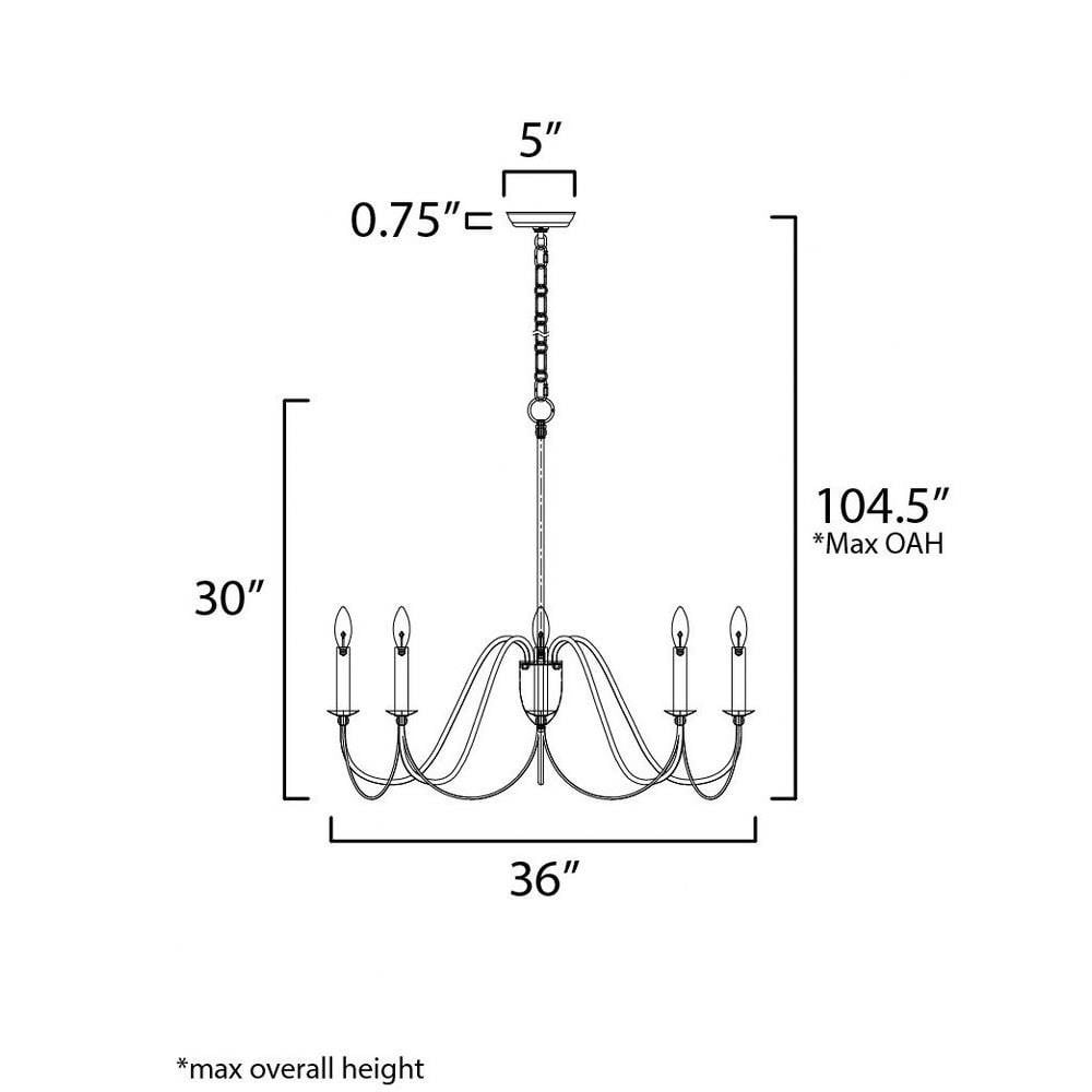Maxim Lighting 12168GL/CRY Plumette Chandelier Dimensions - 36 Inch Wide, 30 Inch Height, 104.5 Inch Max Overall Height