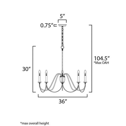 Maxim Lighting 12168GL/CRY Plumette Chandelier Dimensions - 36 Inch Wide, 30 Inch Height, 104.5 Inch Max Overall Height