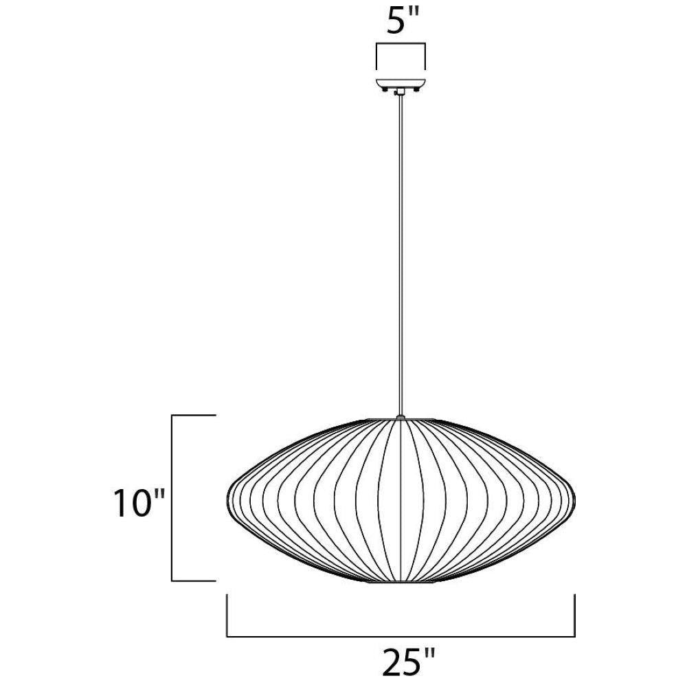 Maxim Lighting 12190WTPC Cocoon Pendant Ceiling Light Dimension Diagram 25 Inch Wide 10 Inch High