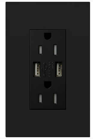 Lutron LTR-F15-ACTR-BL New Architectural Series 15-Amp Tamper Resistant Electrical Receptacle, Type-A/Type-C USB, Black Finish