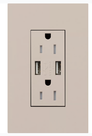 Lutron LTR-F15-ACTR-TP New Architectural Series 15-Amp Tamper Resistant Electrical Receptacle, Type-A/Type-C USB, Taupe Finish