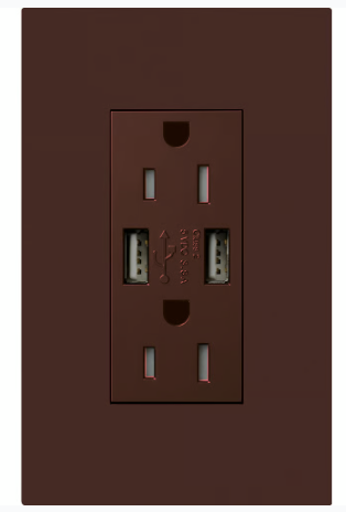 Lutron LTR-F15-ACTR-BR New Architectural Series 15-Amp Tamper Resistant Electrical Receptacle, Type-A/Type-C USB, Brown Finish