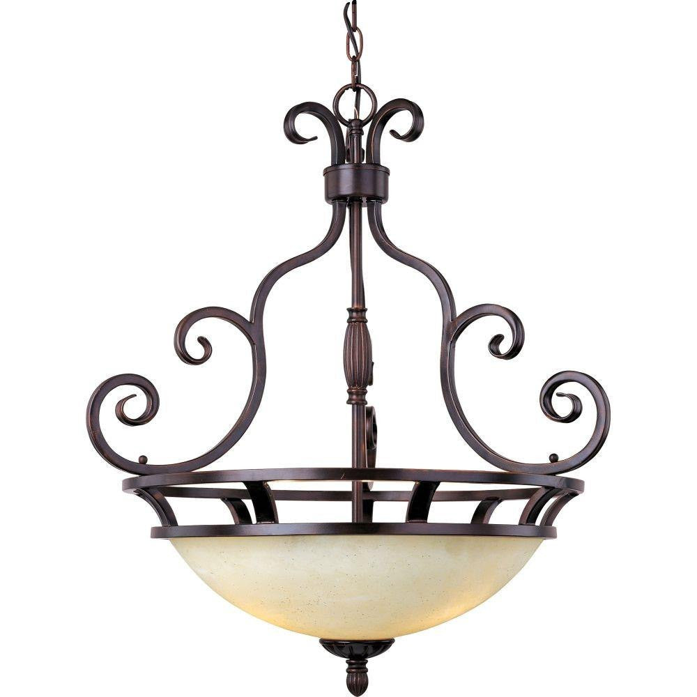 Maxim Lighting 12202FIOI Manor 3 Light Oil Rubbed Bronze Pendant Ceiling Light with Frosted Ivory Glass Bowl Shade
