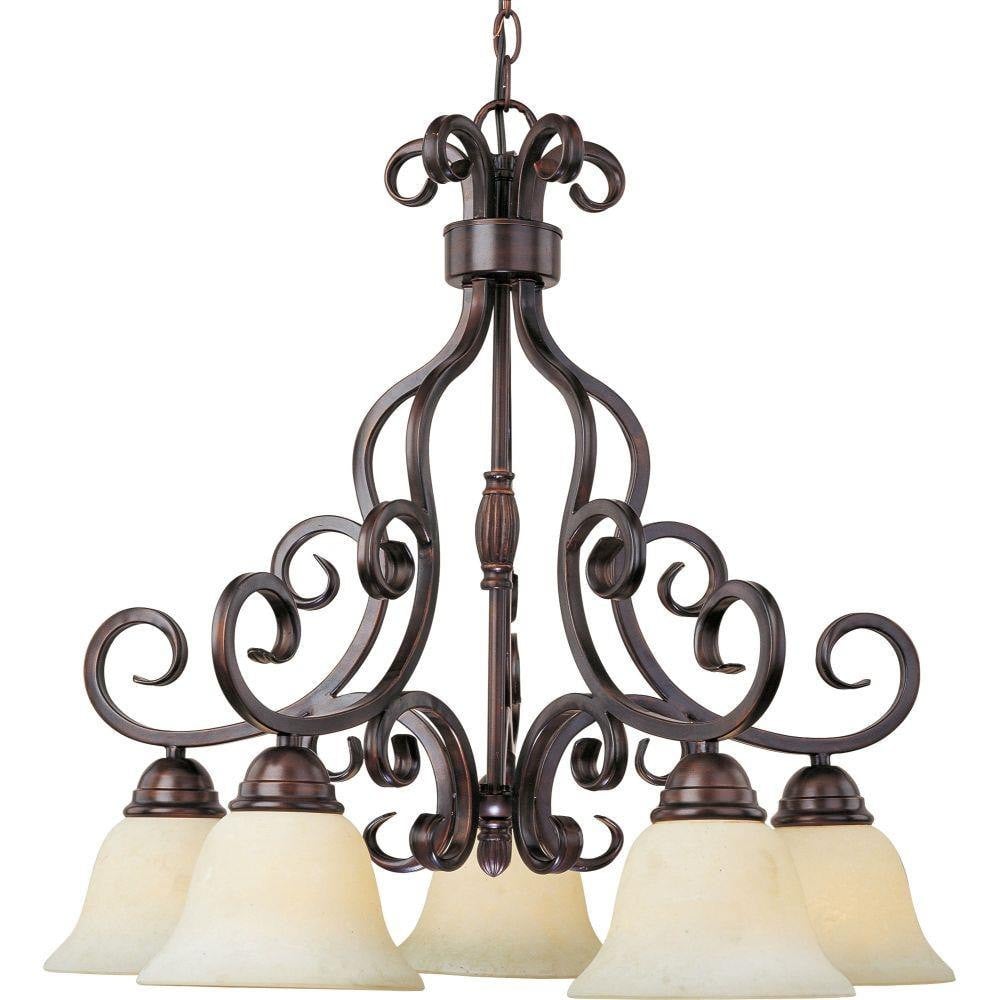 Maxim Lighting 12206FIOI Manor 5 Light Oil Rubbed Bronze Chandelier Ceiling Light with Frosted Ivory Glass Shades