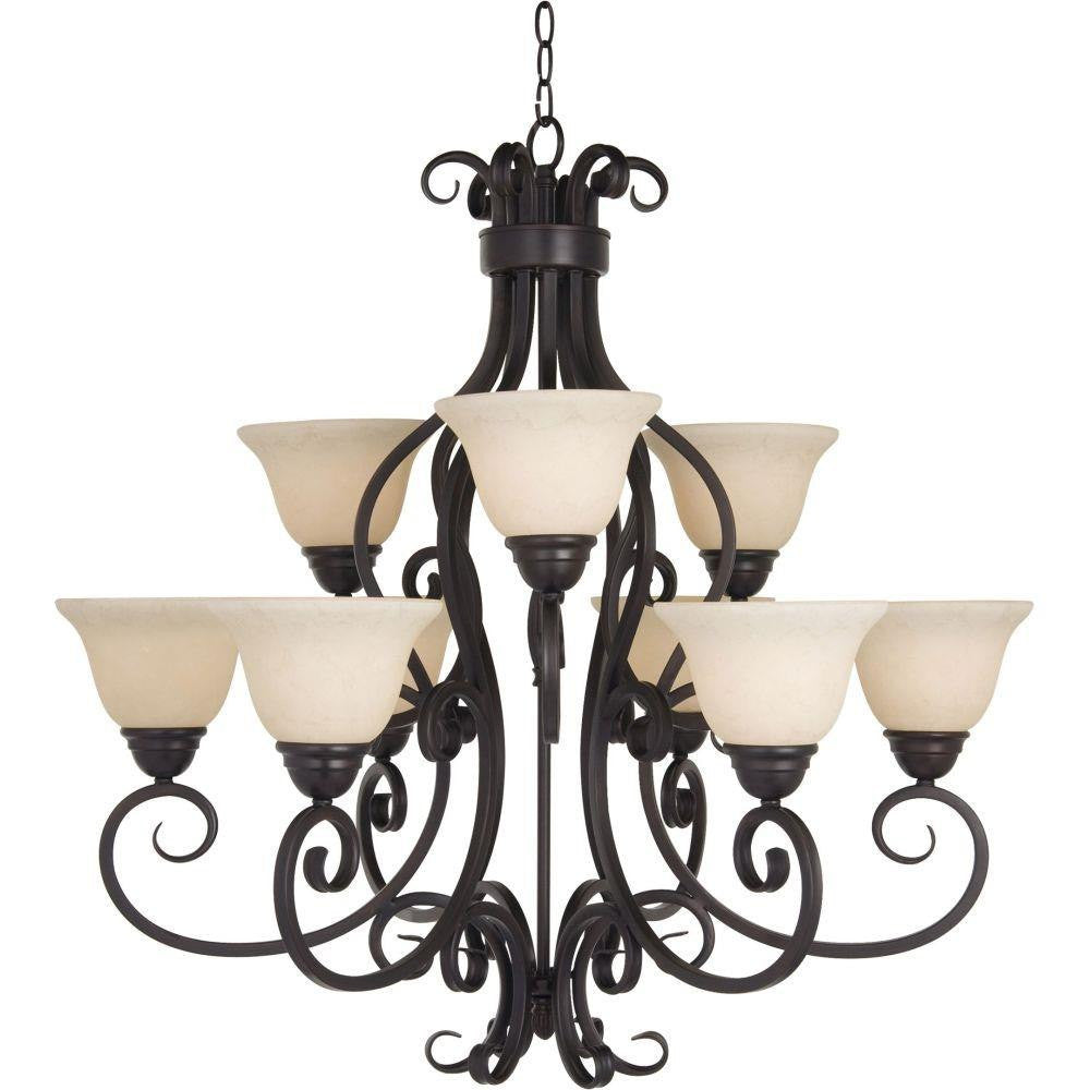 Maxim Lighting 12207FIOI Manor 9 Light Oil Rubbed Bronze Two Tier Chandelier with Frosted Ivory Glass Shades