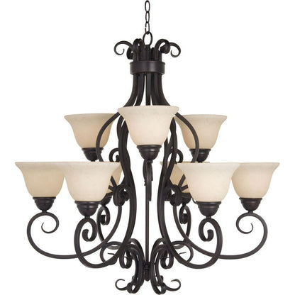 Maxim Lighting 12207FIOI Manor 9 Light Oil Rubbed Bronze Two Tier Chandelier with Frosted Ivory Glass Shades