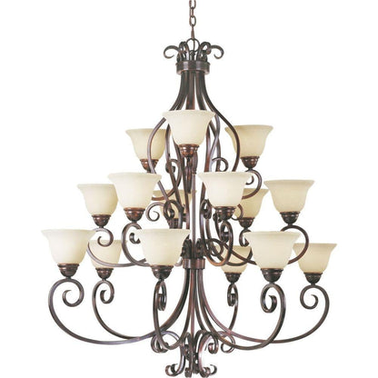 Maxim Lighting 12209FIOI Manor 15 Light Oil Rubbed Bronze Three Tier Chandelier with Frosted Ivory Shades