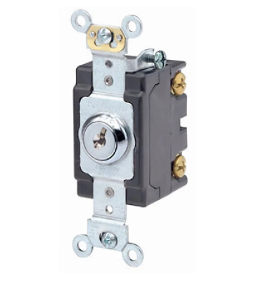 Leviton 1221-2KL Key Locking Single-Pole AC Quiet Switch, 20 Amp, 120/277 Volt