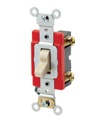 Leviton 1221-LHI Toggle Switch, 20 Amp, 120 Volt, lvory Finish