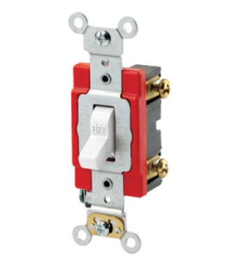 Leviton 1221-LHW Toggle Switch, 20 Amp, 120 Volt, White Finish