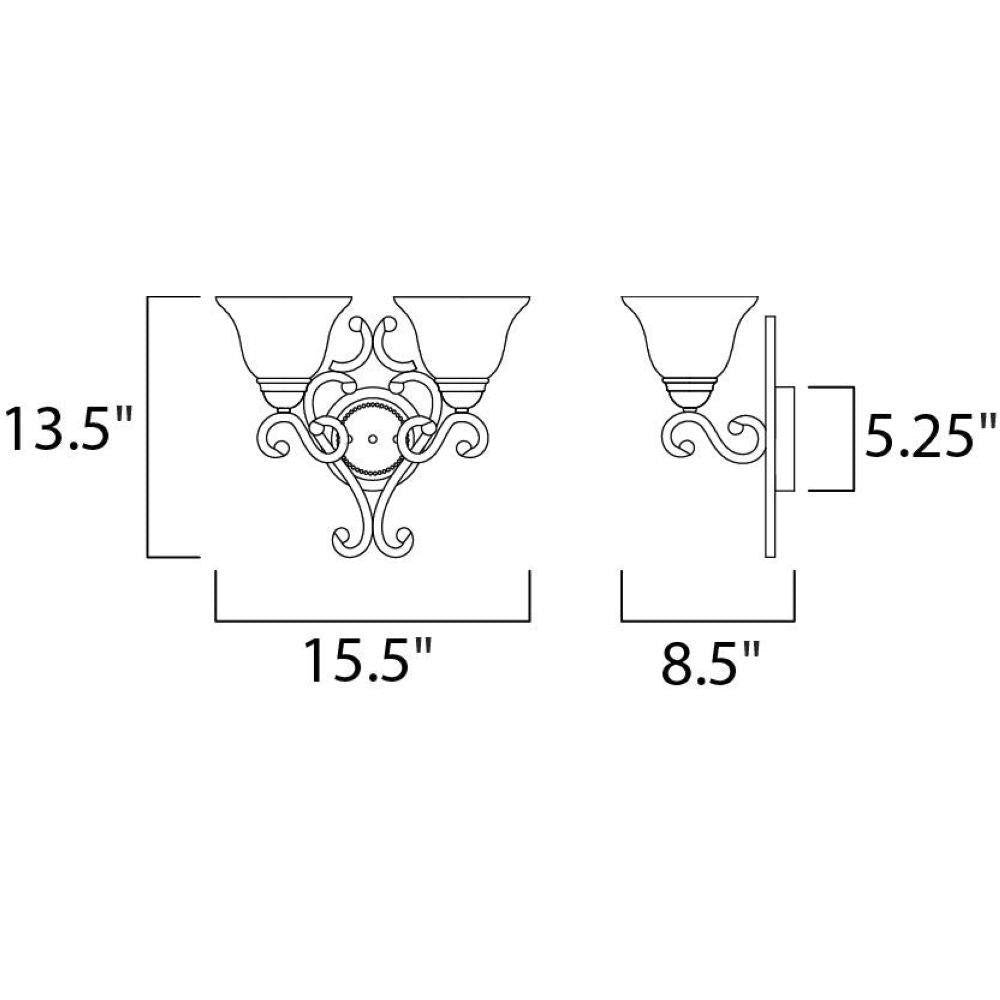 Maxim Lighting 12212FIOI Manor 2 Light Wall Sconce Dimensions Diagram