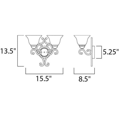 Maxim Lighting 12212FIOI Manor 2 Light Wall Sconce Dimensions Diagram