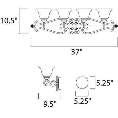 Maxim Lighting 12214FIOI Manor 4 Light Bath Vanity Wall Light Dimensions - 37 inch Wide x 10.5 inch Tall
