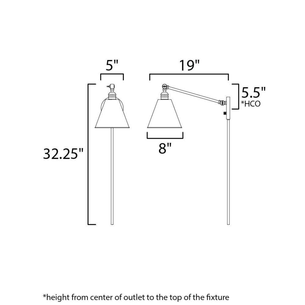 Maxim Lighting 12222BK Library Wall Sconce Dimensions Diagram