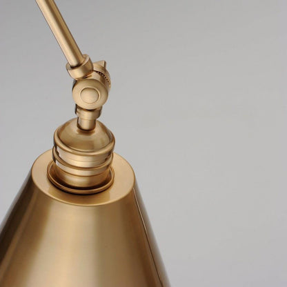 Maxim Lighting 12224HR Library Wall Sconce Heritage Brass - Close-up of articulated arm joint and cone shade detail