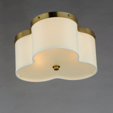Maxim Lighting 12243OFSBR Clover Flush Mount installed on ceiling - full view of clover silhouette and satin brass canopy