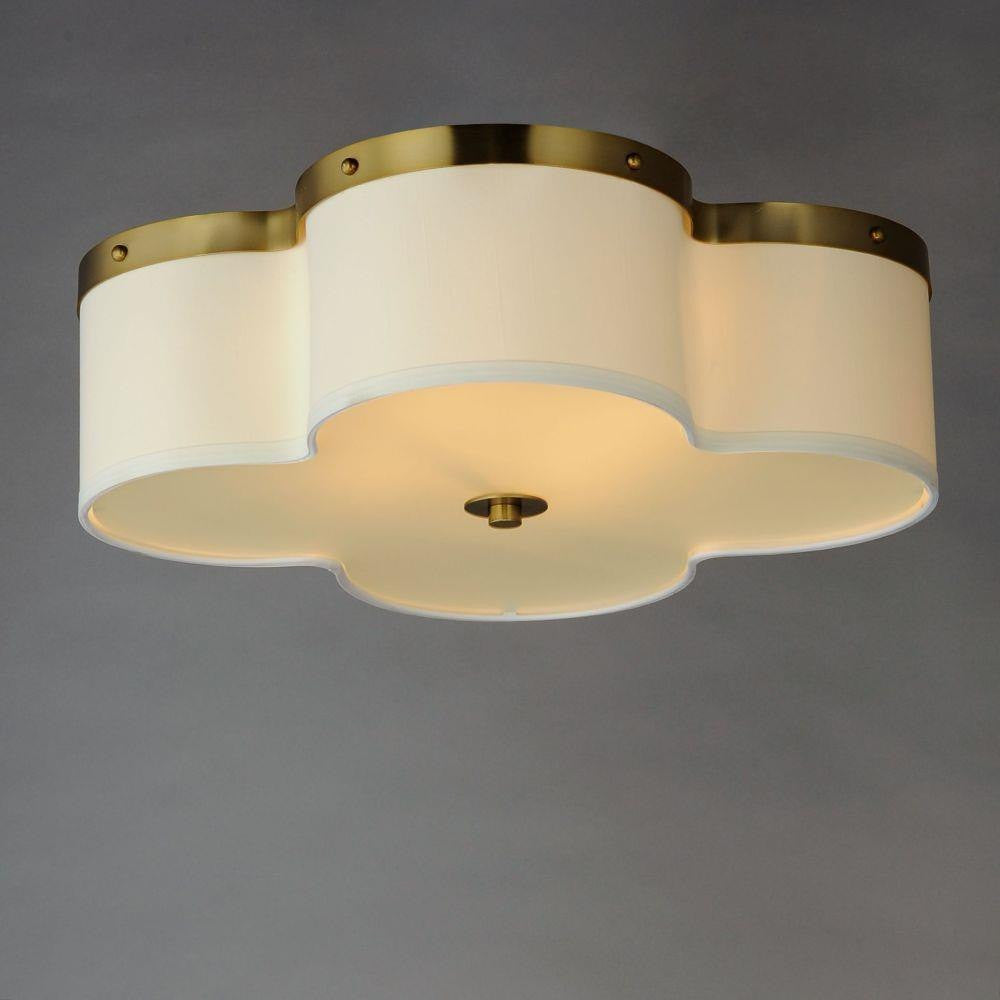 Maxim Lighting 12244OFSBR Clover 4 Light Satin Brass Flush Mount Ceiling Light - Lit Angle View