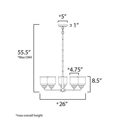 Maxim Lighting 12266CDHR Acadia 5 Light Heritage Brass Chandelier - Dimension Diagram