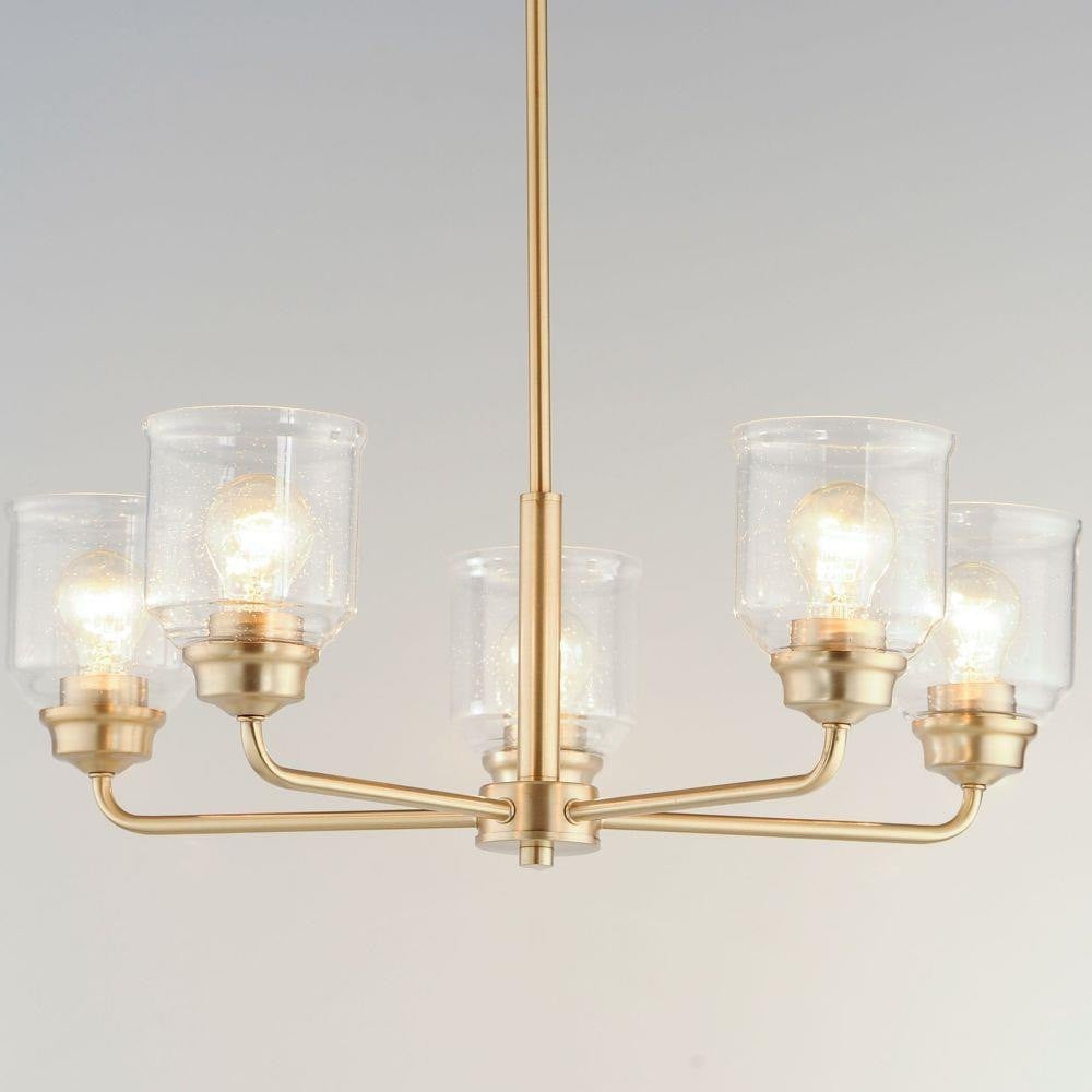 Maxim Lighting 12266CDHR Acadia 5 Light Heritage Brass Chandelier - Lit Warm View