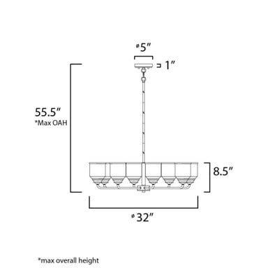 Maxim Lighting 12268CDHR Acadia Chandelier Dimensions Diagram