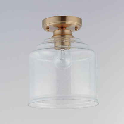 Maxim Lighting 12270CDHR Acadia Semi Flush Mount Heritage Brass - Side Angle View Showing Drum Glass Shade and Canopy