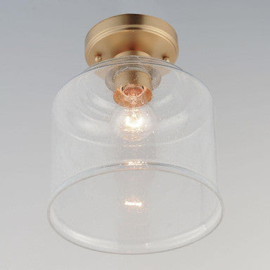Maxim Lighting 12270CDHR Acadia Heritage Brass Semi Flush Mount - Low Angle Detail View of Clear Seedy Glass