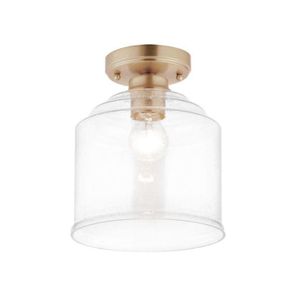 Maxim Lighting 12270CDHR Acadia 1 Light Heritage Brass Semi Flush Mount with Clear Seedy Drum Glass Shade - White Background