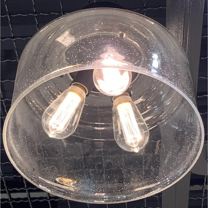 Maxim Lighting 12271CDBK Acadia Semi Flush Mount Close-Up Detail View of Clear Seedy Glass Shade with Edison Bulbs