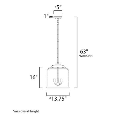 Maxim Lighting 12273CDHR Acadia 3 Light Heritage Brass Pendant Ceiling Light - Dimension Diagram
