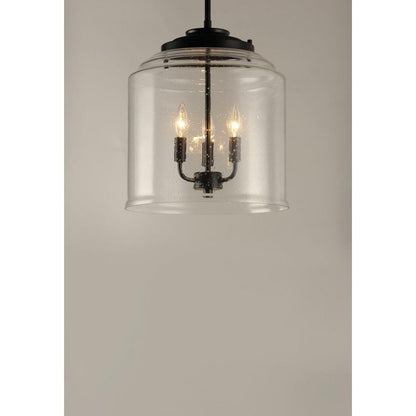 Maxim Lighting 12273CDBK Acadia 3 Light Pendant in Matte Black with clear seedy glass shade - close-up front view