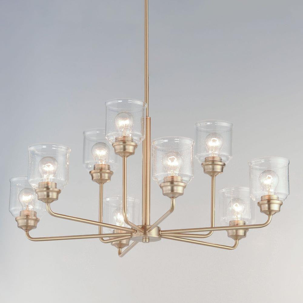 Maxim Lighting 12277CDHR Acadia 9 Light Heritage Brass Chandelier - Lit Angle View