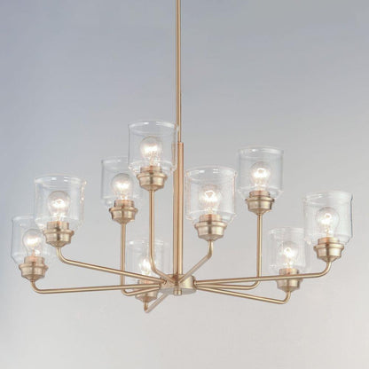 Maxim Lighting 12277CDHR Acadia 9 Light Heritage Brass Chandelier - Lit Angle View