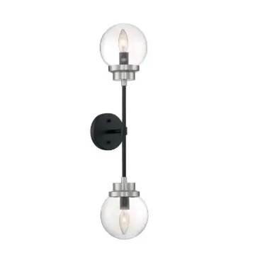 Nuvo 60-7132 Axis Series Wall Sconce w/ Clear Glass, 2 Lights, Wattage 60W, Matte Black & Brushed Nickel