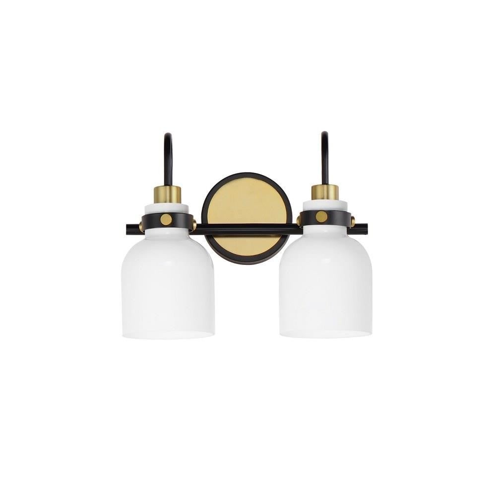 Maxim Lighting 12332WTPC Milk 2 Light Bath Vanity Wall Light in Black Satin Brass finish with white glass shades front view