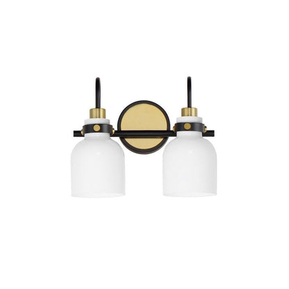 Maxim Lighting 12332WTPC Milk 2 Light Bath Vanity Wall Light in Black Satin Brass finish with white glass shades front view