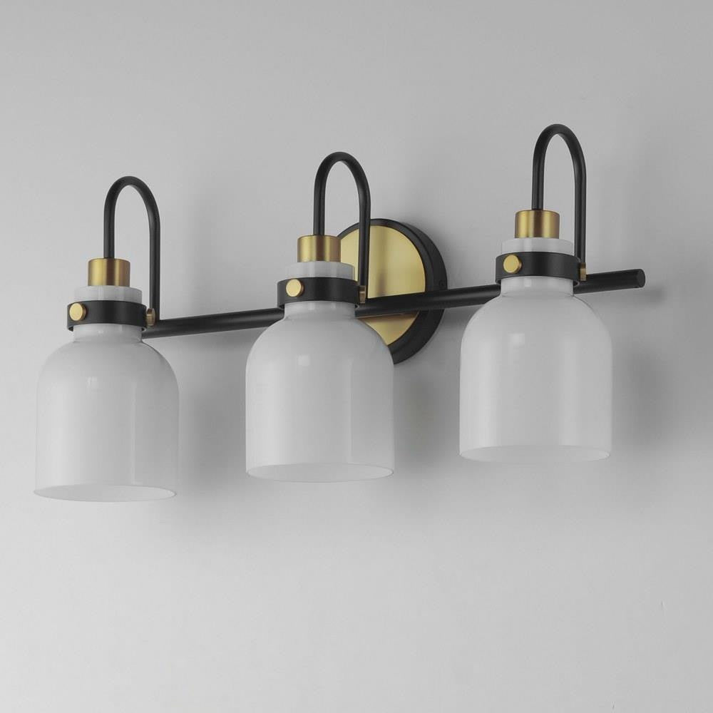 Maxim Lighting 12333WTBKSBR Milk 3 Light Black Satin Brass Bath Vanity Wall Light - Angle View