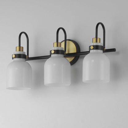 Maxim Lighting 12333WTBKSBR Milk 3 Light Black Satin Brass Bath Vanity Wall Light - Angle View